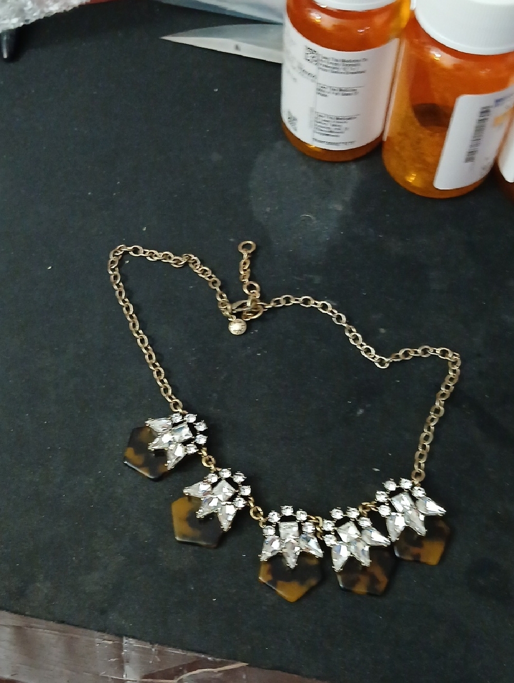 J. Crew Gold-Tone Necklace with Tortoise Accents and Clear Crystals
